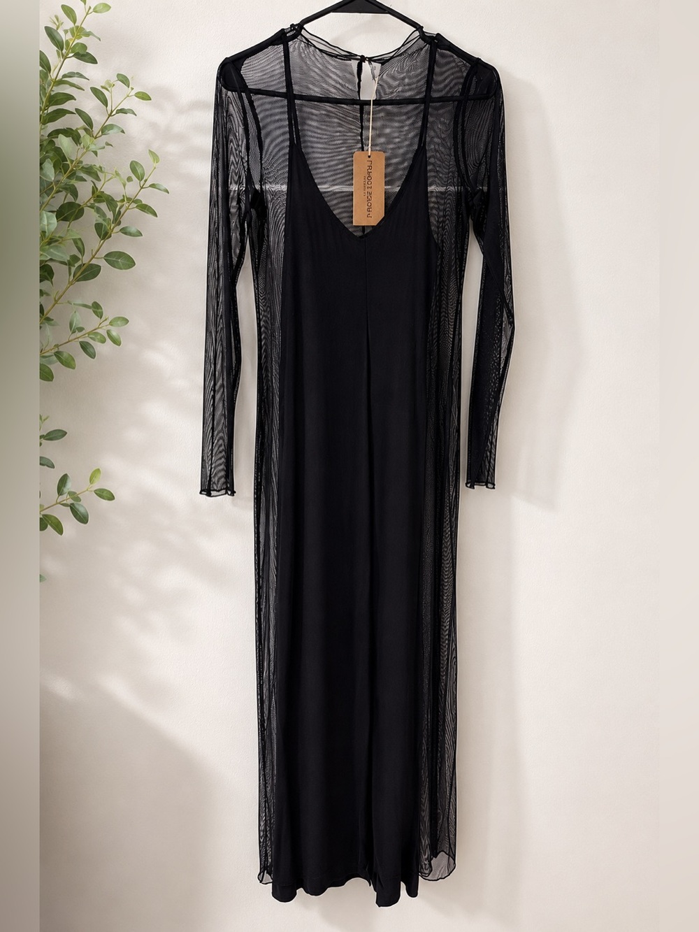 Project Social T Black Mesh Layered Maxi Dress NWT | Minimalist Dress | Large